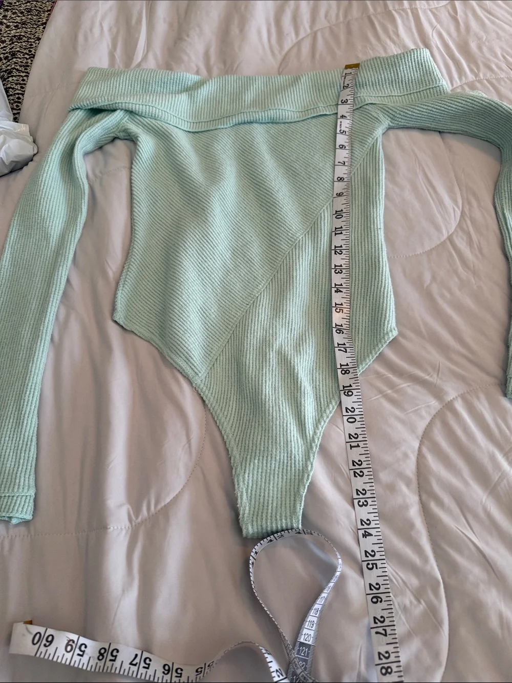 Free People Off-Shoulder Ribbed Bodysuit in Light Mint - Picture 6 of 6